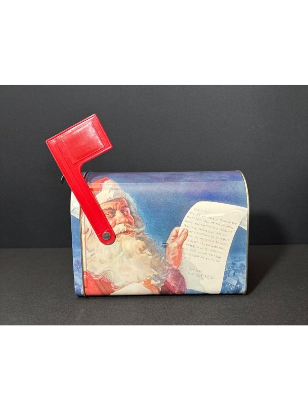 Christmas Mailbox Santa Claus With Red Flag Vintage Metal Letters to Santa Art - Picture 2 of 13
